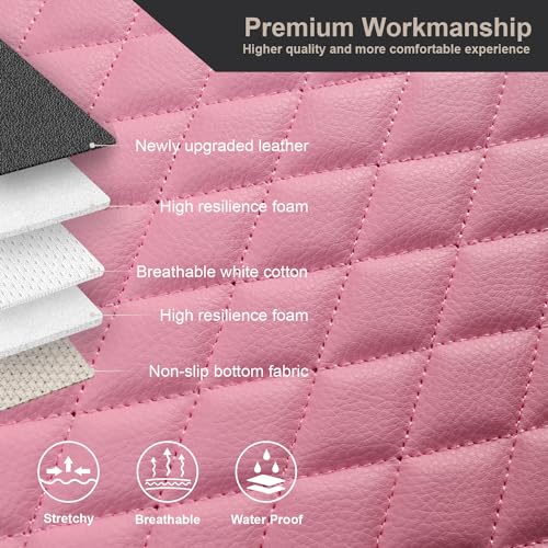 Pu Leather Car Seat Bottom Covers Protectors Include 1 Pair Front Driver Seat Pad Mat and 1 Rear Bench Cover Universal Fit 90% Vehicles,Pink