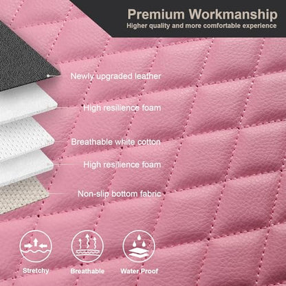 Pu Leather Car Seat Bottom Covers Protectors Include 1 Pair Front Driver Seat Pad Mat and 1 Rear Bench Cover Universal Fit 90% Vehicles,Pink