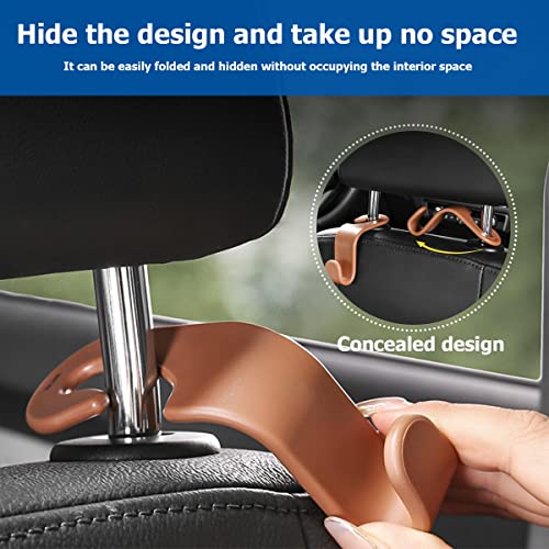 Car Back Seat Headrest Hooks, 4PCS Vehicle Backseat Storage Organizer Hanger, Multifunctional Auto Headrest Hidden Hook Universal for Handbag Purse Backpacks Bags and Groceries (Pink)