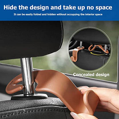Car Back Seat Headrest Hooks, 4PCS Vehicle Backseat Storage Organizer Hanger, Multifunctional Auto Headrest Hidden Hook Universal for Handbag Purse Backpacks Bags and Groceries (Pink)