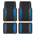 PIC AUTO Car Floor Mats, Blue Aluminum-Molded with Full-Circle Iridescent Inlay Strip Car Mats, Universal-Fit Rubber Mats for Cars, Trucks & SUVs, All-Weather, Non-Slip, Easy-to-Clean Interior Mats