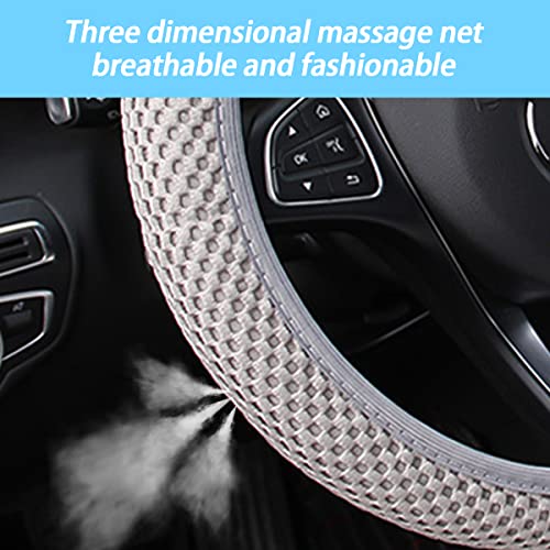 Elastic Stretch Steering Wheel Cover, Universal 15 Inch Car Steering Wheel Cover, Microfiber Breathable Ice Silk, Anti-Slip, Odorless, Easy Carry, Warm in Winter and Cool in Summer (Gray) - color: Gray