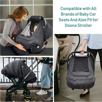 Waterproof Baby Car Seat Cover，YVMVDV Patented Cold Weather Carseat Cover for Babies,Infant Car Seat Cover Canopy for Boy Girls,Windproof Car Seat Canopy, Keeps Babies Warm and Cozy Black - color: Thick-Black