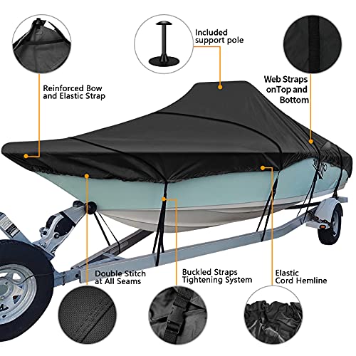 iCOVER Center Console Boat Cover, 600D Heavy Duty Marine Grade Waterproof Tear Resistant Boat Covers, Fits Boats 17'-19' Long Beam Width up to 102", Trailerable Boat Cover with Support Pole, Black - color: Black, size: 17ft-19ft long and beam width up to
