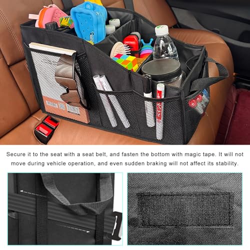 Car Seat Organizer, Collapsible Passenger Seat Storage Caddy with 4 Compartments, Waterproof Oxford Cloth Storage Box for Automotive Front & Back Seats, Car Accessories