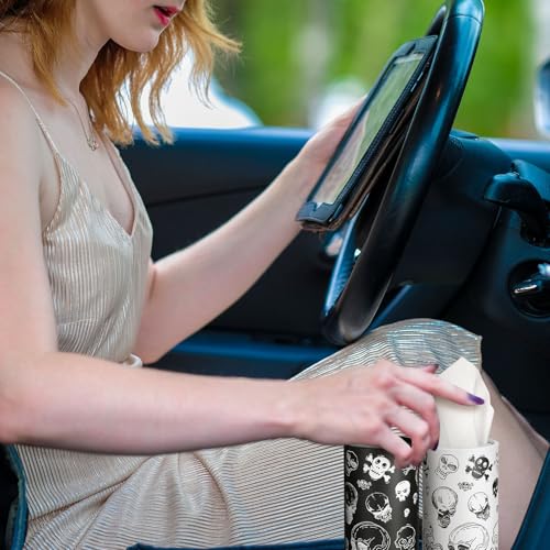 Fourluoo 12 Pack Skull Cylinder Tissues for Car Bulk Gothic Skeleton Round Cylinder Holder with 3 Ply Facial Tissues for Travel Home Bathroom Office Accessories - style: Skeleton