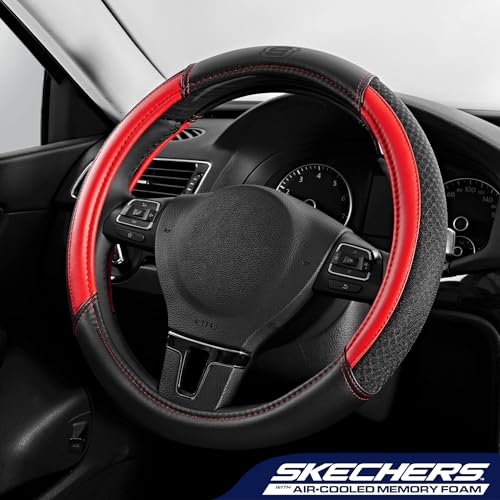 Skechers Air-Cooled Steering Wheel Cover, Leather Car Steering Wheel Cover Universal Fit 14" 1/2-15" Car Wheel Protector for Men Women Fit Suvs,Vans,Sedans,Car,Trucks,Red - color: Red