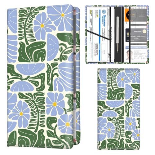 Car Registration and Insurance Holder with Magnetic Shut, Cute Vehicle Glove Box Car Organizer, Premium Interior Car Accessories for Women Men Blue Green Flower Leaf - color: Blue Green Flower Leaf