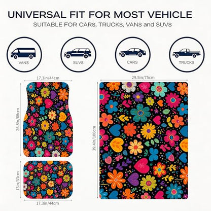 Automotive Floor Mats 5 Pcs, Universal Car Floor Mats,Floral Car Mats, Flower Car Accessory for SUVs/Sedan/Wagons, Durable Protective Mat, Trunk Liner for Families/Travel Enthusiasts - style: Bundle11