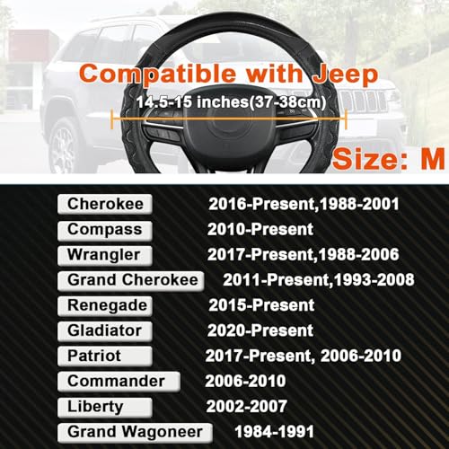 GIANT PANDA Steering Wheel Cover for Jeep Wrangler, Car Steering Wheel Cover for Jeep Grand Cherokee and Cherokee - Black