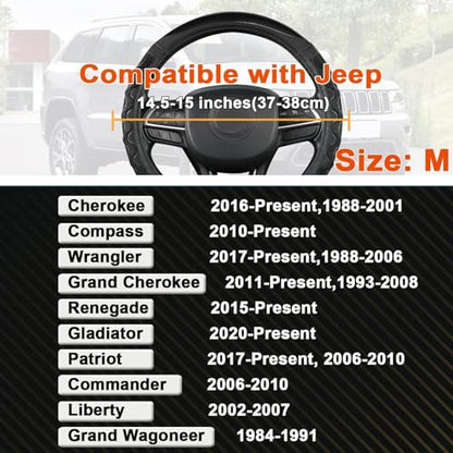 GIANT PANDA Steering Wheel Cover for Jeep Wrangler, Car Steering Wheel Cover for Jeep Grand Cherokee and Cherokee - Black