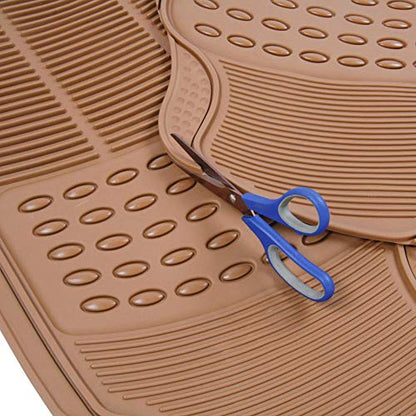 BDK Beige Heavy Duty Front & Rear Rubber Floor Mats Universal Liners for Car SUV Van & Truck, All Weather Protection with Anti-Slip Nibs, Fit Contours of Most Vehicles - color: 554-BG