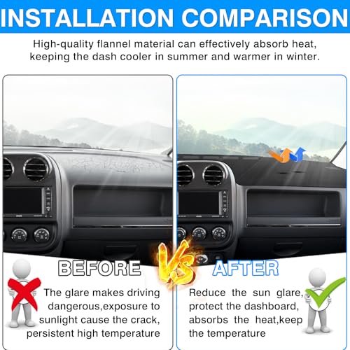 Autorder Dashboard Cover Mat for Jeep Compass 2009–2016 Accessories Dash Cover Upgrade Flannel Dash Mat Sunshade Glare UV Rays Protector - size: 2009-2016 Jeep Compass