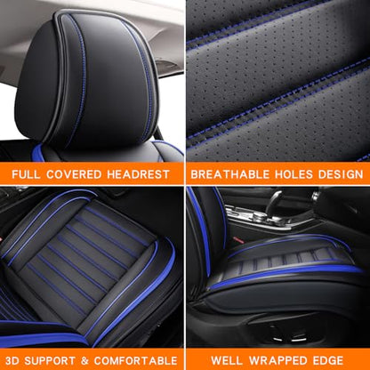 MINGBRON Leather Car Seat Covers Full Set, Universal Faux Leather Car Seat Covers 5 Seats, Automotive Seat Covers for Most Sedans SUVs Trucks, Front and Rear Seat Covers,Wine Red - color: Blue, size: 5 Seat Covers (Front & Rear)