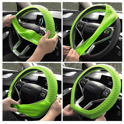 Universal Green Steering Wheel Cover：13.5 to 15 Inches Flexible Silicone Anti Slip Steering Wheel Protector Fit for Most Car Models Including Round D Shape or Special Shape - color: green