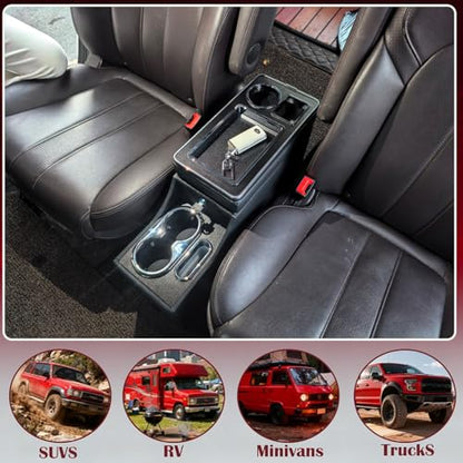 Center Console Between Seats for Trucks, SUVs, Minivans, Middle Van – 20.86"L x 7.06"W x 13.77"H – Floor/Bench Mount Large Storage Box with Locking & Sliding Lid, Dual Cup Holders, Armrest ,No Drill - size: 18 Wheelers Locking Design with Sliding Lid Desi