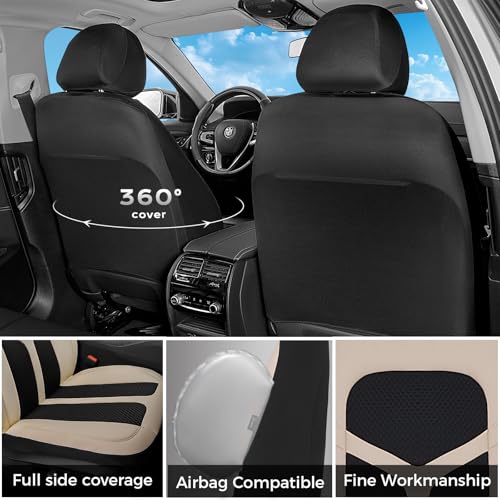 Car Seat Covers Front Seat, Universal Seat Cover 2 Seats, Automotive Seat Covers with Mesh Leather, Waterproof Car Seat Protector, Breathable Car Seat Cushion for Most Car SUV Truck Beige - color: Beige, size: Frontpair