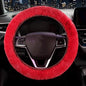 Furry Car Steering Wheel Cover, Fluffy Soft Warm Plush Non-Slip, 14 1/2-15 inch, for Women Girls, Red - color: single cover - red