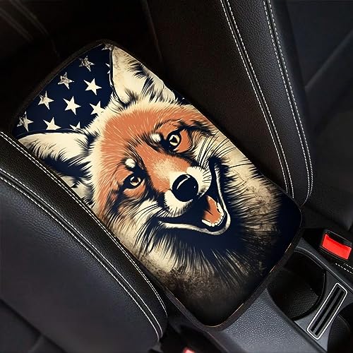 Car Center Console Pad, Universal Waterproof Car Armrest Seat Box Cover, Car Interior Accessories for Most Vehicle SUV Truck Vintage American Flag Fox Car Armrest Pad - color: vintage american flag fox
