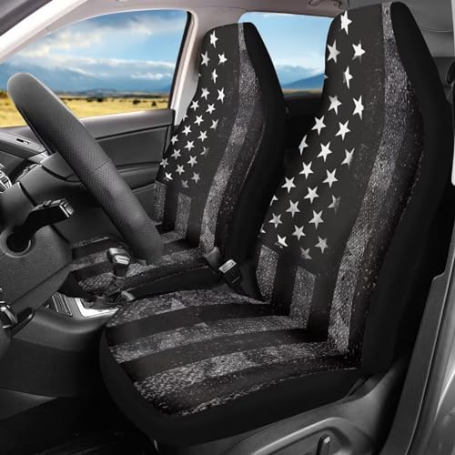 American Flag Patriotic Car Front Seat Cover 2 Pieces Set Automotive Seat Cover Dustproof Car Seat Protector 4th of July Car Accessories Decor for Men Women - color: American Flag Black