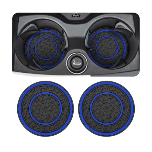 Osilly 2 Pack Car Coasters for Cup Holder, 2.75 Inch No-Slip Anti Dust Insert Coaster, Universal Auto Waterproof Coasters Silicon Insulation Cup Mats for Woman Man, Suit for Vehicle Interior (Blue) - color: Black/Blue, size: 2PCS