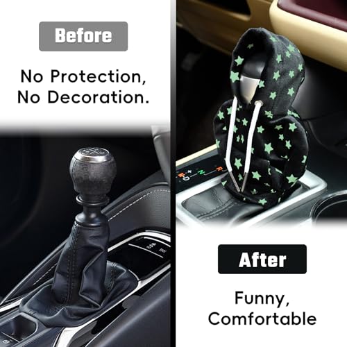 Automotive Interior Mini Funny Car Gear Shift Hoodie Knob Cover Universal Upgrade Star Glow in The Dark Gear Shift Cover, Black A