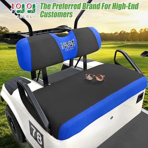 10L0L Golf Cart Seat Covers, Super Comfort Cooler Than Vinyl Seat Cover, Front and Rear Seat Cover for Yamaha EZGO Club Car, No Drilling Breathable Mesh Bench Seat Blanket, Machine Washable - color: Black + Blue, style: Front Seat - For EZGO TXT & RXV & C