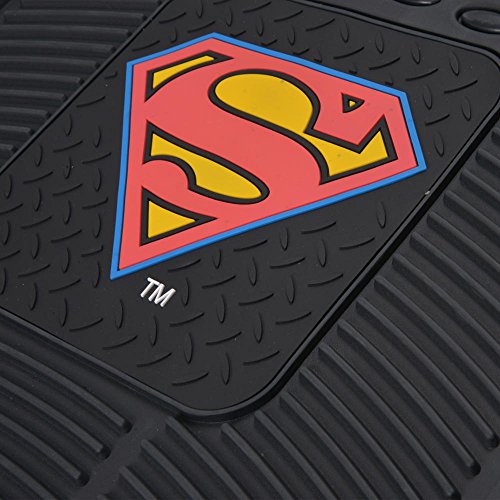 BDK Warner Bros DC Comics Superman Superhero Car Accessories - All Weather Heavy Duty Rubber Liners - Anti-Slip 27 x 18 in Car Mats - Universal Fit Floor Mats