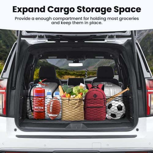 Canvcle Cargo Net for Chevy Suburban Tahoe GMC Yukon&Yukon XL Cadillac Escalade 2021–2025 2026 Envelope Style Heavy Duty Elastic Mesh Trunk Cargo Organizer Easy Install Storage Net with Hooks - style: for Chevy Tahoe