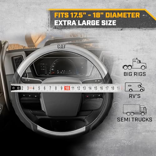 Cat® BigGrip Faux Gray/Black Leather Semi Truck Steering Wheel Cover, Fits RV and Big Rig Trucker, Steering Wheel Cover for Trucks 18 Wheeler - X-Large 17.5" - 18" Inches - color: Black/Gray BigGrip, size: XL Big Rig (17.5-18")