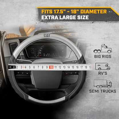 Cat® BigGrip Faux Gray/Black Leather Semi Truck Steering Wheel Cover, Fits RV and Big Rig Trucker, Steering Wheel Cover for Trucks 18 Wheeler - X-Large 17.5" - 18" Inches - color: Black/Gray BigGrip, size: XL Big Rig (17.5-18")