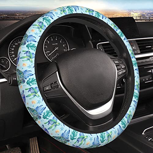 Sea Turtle Steering Wheel Cover Anti-Slip,Sweat Absorption Universal 15 inch Steering Wheel Covers Cute car Accessories for Men Women - color: 1