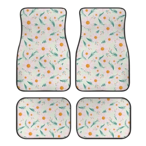 Light Cyan Daisies Print Floral Car Floor Mats Suitable for Cars SUVs Trucks,All Weather Front & Rear Automotive Floor Mats,Universal Fit Design，4 Pieces - color: LightCyan Daisies