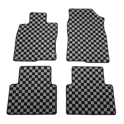 IKON MOTORSPORTS Loop Pile Tufted Car Floor Mats, Compatible with 2016-2021 Honda Civic, Checkered Grey Black Plaid, All Weather Anti-Slip 4PCS Set Car Protector Carpets