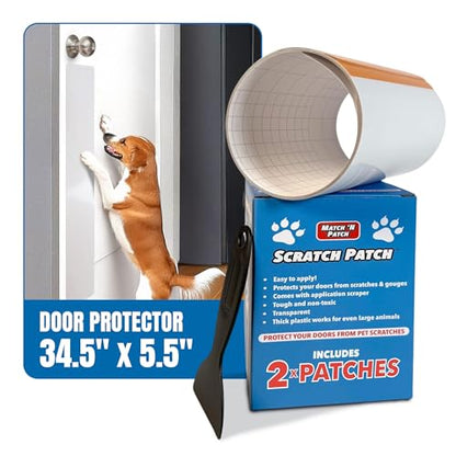 MATCH 'N PATCH Door Protector – Scratch Protectors for Pets – Transparent Shield for Pet Scratches - Self-Adhesive & Easy to Apply, Includes Application Scraper – 34.5 x 5.5 Inches, 2 Patches - size: 34.5" x 5.5" (Wide)