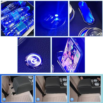 Upgrade Armrest Storage Box with Cup and Phone Holder for Car & Van & Truck Floor Cab Back Bench Seat Center Console Organizer Black