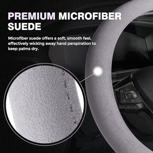 Winter Steering Wheel Cover, Microfiber Suede Car Steering Wheel Covers with Anti-Slip Lining, Breathable Elastic Car Steering Wheel Protector Soft, Universal Standard Size 14-15 inch