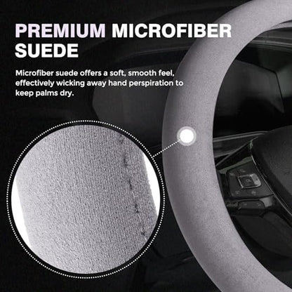 Winter Steering Wheel Cover, Microfiber Suede Car Steering Wheel Covers with Anti-Slip Lining, Breathable Elastic Car Steering Wheel Protector Soft, Universal Standard Size 14-15 inch