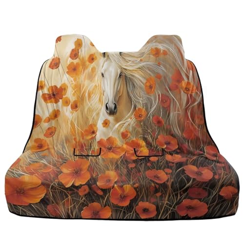Horse Flower Print Waterproof Back Seat Cover for Dogs and Kids, Car Seat Protector Anti-Slip Rear Bench Seat Towel Car Seat Cover Blanket for Rear Bench - color: Horse Flower