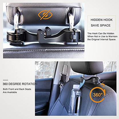 Car Headrest Hook with Phone Holder, Universal 360 Rotation Headrest Hooks for Purses and Bags (Silver) - color: Silver