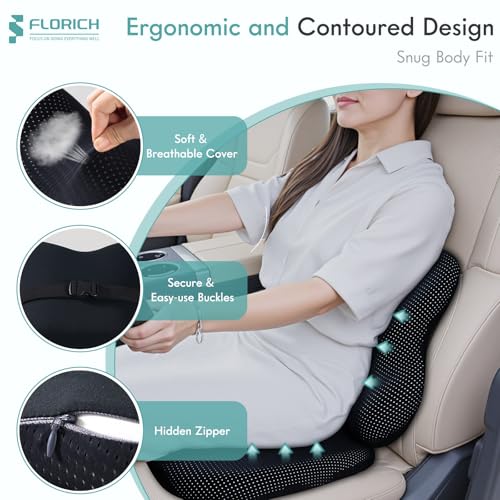 Car Seat Cushion and Lumbar Support Pillow for Office Chair Car, Ergonomic Memory Foam, Relieves Back Sciatica Pain, Pressure-Relieving Back Support for Car, Office Chair & Wheelchair – Black - color: Black, size: Seat Cushion&Lumbar Pillow