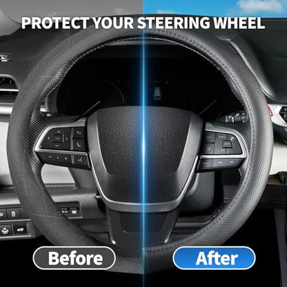 Car Steering Wheel Cover for Toyota Camry Corolla Tacoma Tundra RAV4 4Runner Highlander Sienna Sequoia bZ4X Venza Previa C-HR, Universal Standard Size 14.5-15 inch Black Car Wheel Protector