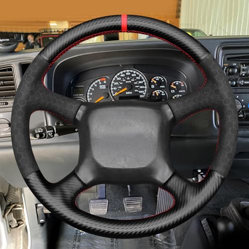 MEWANT DIY Black Matte PU Carbon Fiber Embossed Suede Steering Wheel Cover for Chevy Silverado 1500 Astro Blazer C/K