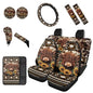 Dreaweet Aztec Brown Cow Print Car Seat Covers Full Set Cute Sunflower Highland Cow Car Accessories,Car Steering Wheel Cover Armrest Cover Seat Belt Pads Cup Holders Gear Shift Cover Handbrake Cover - color: Aztec Sunflower Highland Cow