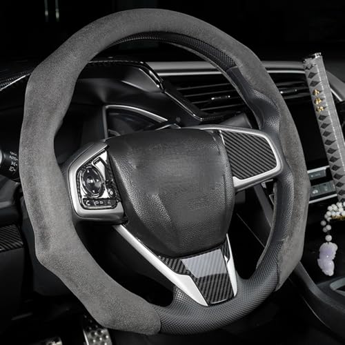 Quick Install Sporty Suede Leather Steering Wheel Cover Universal fit Any 14½" to 15" Car SUV Pickup Steering Wheel