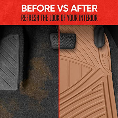 BDK Beige Heavy Duty Front & Rear Rubber Floor Mats Universal Liners for Car SUV Van & Truck, All Weather Protection with Anti-Slip Nibs, Fit Contours of Most Vehicles - color: 773-BG
