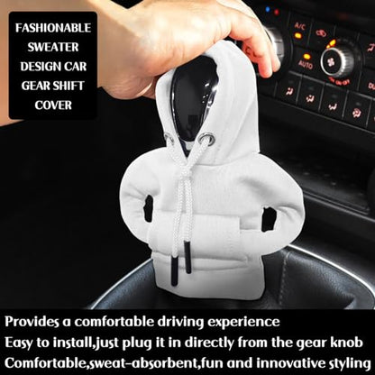 vvag Gear Shift Hoodie, Hoodie Car Gear Shift Cover, Car Shift Knob Hoodie, Automotive Interior Accessories, Universal Fit Knob Cover Gift (White) - color: White