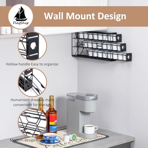 FlagShip K Cup Holder Drawer 3 Tier Coffee Pod Holder for K Pod Save Space Countertop Kitchen (24 Pods Capacity)
