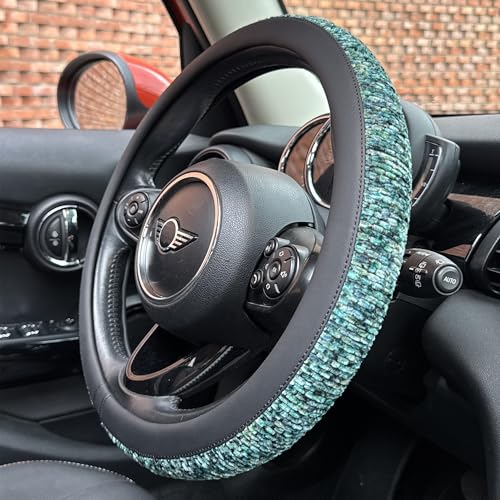 PINCTROT Large Size Chenille Leather Steering Wheel Cover, Soft Mottled Colors, Sweat-Proof, Non-Slip Grip, All-Season Comfort, 15.5-15.75 Inch(Mottled Teal) - color: 6.Teal, size: Large Size[15 1/2''-15 3/4'']