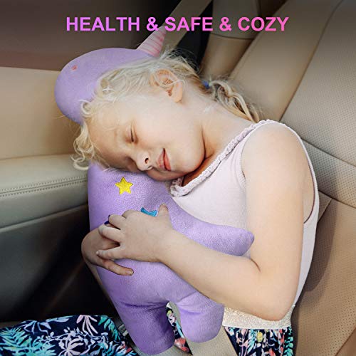 Farochy Unicorn Seat Belt Pillow Kids Unicorn Seat Belt Cover, Car Pillow for Kids, Vehicle Shoulder Pads, Seatbelt Strap Pillows Children, Animal Travel Pillow (Purple)